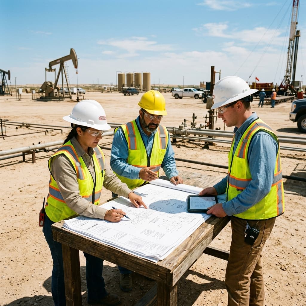 Engineers reviewing technical plans